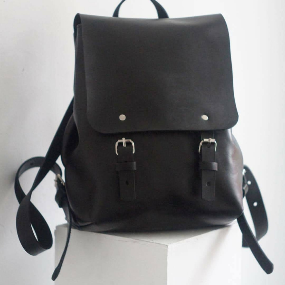 Poliakov Black Leather Buckle Backpack